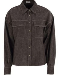 Brunello Cucinelli - Sparkling No-Fade Denim Shirt With Shiny Flap Detail - Lyst