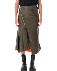Sacai - Nylon Twill Midi Skirt With Diagonal Zip - Lyst