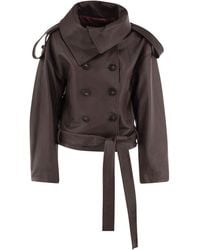 7 For All Mankind - Cropped Leather Jacket With Belt - Lyst