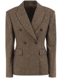 Brunello Cucinelli - Double-Breasted Tailored Wool Blend Blazer - Lyst