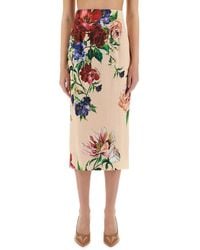 Dolce & Gabbana - Flower Print Midi Skirt - Lyst