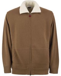 Kiton - Wool And Cashmere Cardigan With Shearling-Effect Collar - Lyst