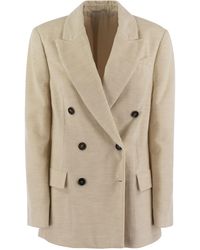 Brunello Cucinelli - Viscose And Cotton Corduroy Jacket With Necklace - Lyst