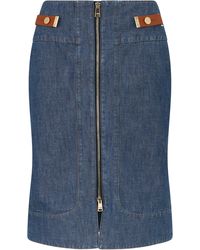Fendi - Falda Chambray Midi Denim Zip Det Cuero - Lyst