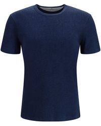 Brunello Cucinelli - Denim-Effect Ribbed Cotton T-Shirt - Lyst