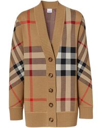 Burberry - Check Motif Wool Cardigan - Lyst