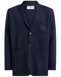 Etro - Single-Breasted Wool Jacket Embroidered-Logo - Lyst
