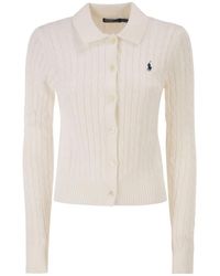 Polo Ralph Lauren - Cotton Cable Knit Cardigan With Collar - Lyst