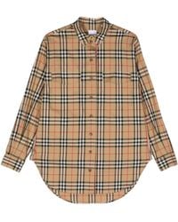 Burberry - Check Motif Cotton Shirt - Lyst