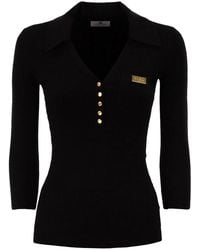 Elisabetta Franchi - Micro-Cable Knit Polo Shirt - Lyst