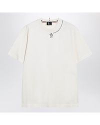 Moncler - Ivory Cotton T-Shirt With Logo And Coordinates - Lyst
