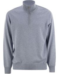 Brunello Cucinelli - High-Necked Cashmere Sweater With Zip Opening - Lyst