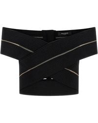 Balmain - Off-The-Shoulder Crop Top - Lyst
