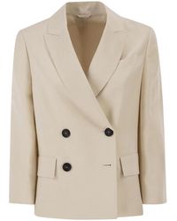 Brunello Cucinelli - Fluid Viscose And Linen Twill Blazer With Jewellery - Lyst