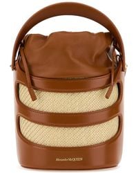 McQueen - Two-Tone Leather And Raffia The Rise Bucket Bag - Lyst