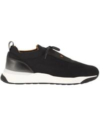 Santoni - Textile And Leather Trainers With Raised Sole - Lyst
