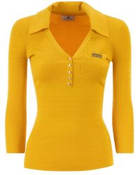 Elisabetta Franchi - Micro-Cable Knit Polo Shirt - Lyst