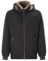 Brunello Cucinelli - Membranated Wool Flannel Down Jacket With Shearling-Lined Collar - Lyst