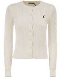 Polo Ralph Lauren - Cable Knit Cotton Crew Neck Cardigan - Lyst