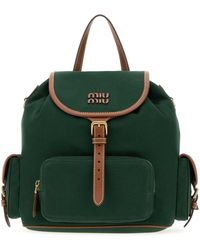 Miu Miu - 25 X 31 X 15 Cm Mini Canvas Backpack With Calf Leather Details - Lyst