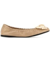 Prada - Leather Ballets Flat With Bow - Lyst