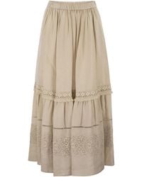 Weekend by Maxmara - Wkipallore – Long Linen Skirt With Lace Inserts - Lyst
