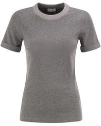 Peserico - Stretch Cotton Jersey T-Shirt With Lamé Knit Neckline - Lyst