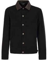 Brunello Cucinelli - Lightweight Garment-Dyed Cotton Denim Jacket With Leather Collar - Lyst