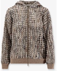 Brunello Cucinelli - Perforated Wool Blend Cardigan With Sequins - Lyst