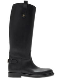 Burberry - Leather Cavalier Boots With Buckle Detail - Lyst