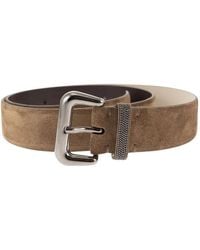 Brunello Cucinelli - Suede Leather Belt With Jewelled Keeper - Lyst