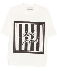 Ami Paris - Logo-Print Striped Vintage-Denim Patch T-Shirt - Lyst