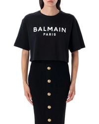 Balmain - Printed Logo Cropped T-Shirt - Lyst