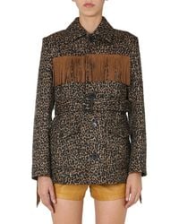 Saint Laurent - Fringed Wool And Alpaca Felt Jacket With Leopard Print - Lyst
