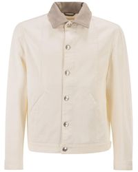 Brunello Cucinelli - Lightweight Garment-Dyed Cotton Denim Jacket With Leather Collar - Lyst