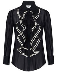 Elisabetta Franchi - Bicolor Silk-Blend Printed Shirt - Lyst