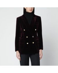 VI TO VI - Bordeaux Velvet Doublebreasted Jacket - Lyst