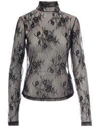 Patrizia Pepe - Top With Lace Overlay And High Neck - Lyst