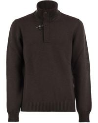 Fay - Virgin Wool Jumper With High Neck And Hook Fastening - Lyst
