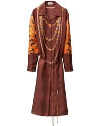 Versace - Printed Silk Twill Mini Shirt Dress - Lyst