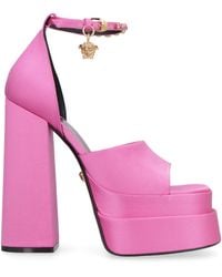 Versace - Mini Satin Platform Sandals With Rhinestones - Lyst