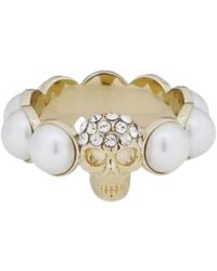 McQueen - Skull And Pearl Ring - Lyst