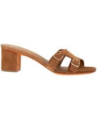 Santoni - Suede Mule Sandals With Double Buckle And Block Heel - Lyst