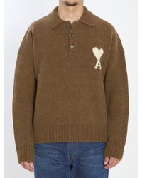 Ami Paris - Wool Polo Sweater With Ami De Coeur Logo - Lyst