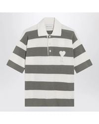 Ami Paris - Ami De Coeur Striped Cotton Knit Polo Shirt - Lyst
