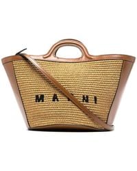 Marni - Two-Tone Leather And Raffia Small Tropicalia Summer Handbag - Lyst