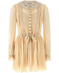 Self-Portrait - Self Portrait 'Tan Pleated Georgette Mini' Dress - Lyst
