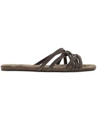Brunello Cucinelli - Flat Leather Sandals With Criss-Cross Straps - Lyst