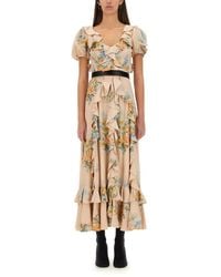 McQueen - Floral Print Ruched Silk Dress - Lyst