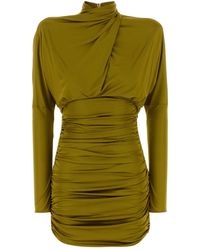 Balmain - Ls Open Back Draped Viscose Jersey Dress - Lyst